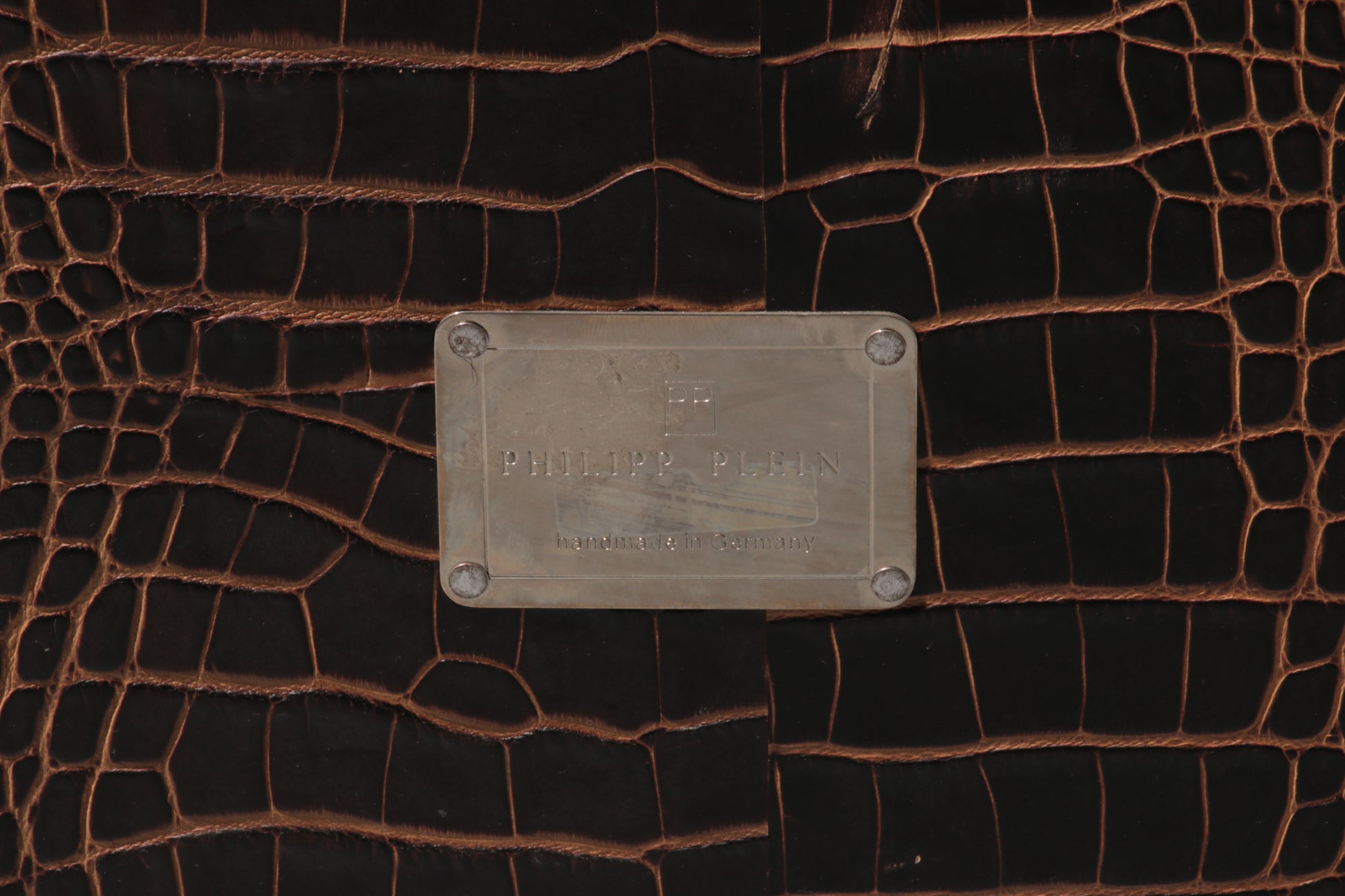 Philipp Plein office brown desk in split leather with a crocodile skin effect 1978