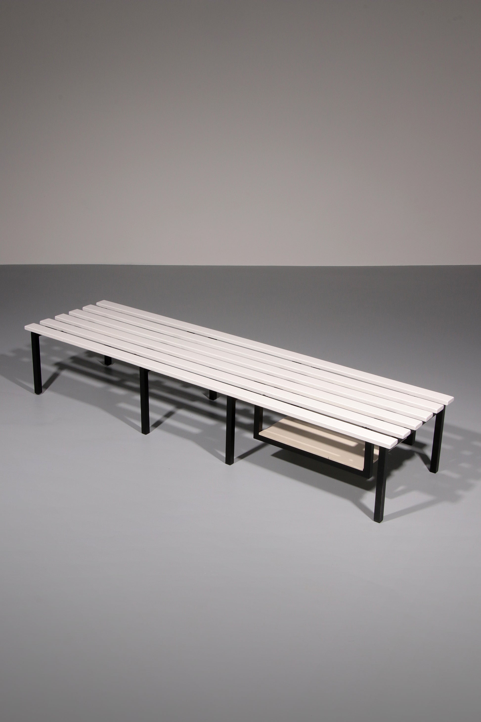 White Wooden Bench with Black Metal Frame