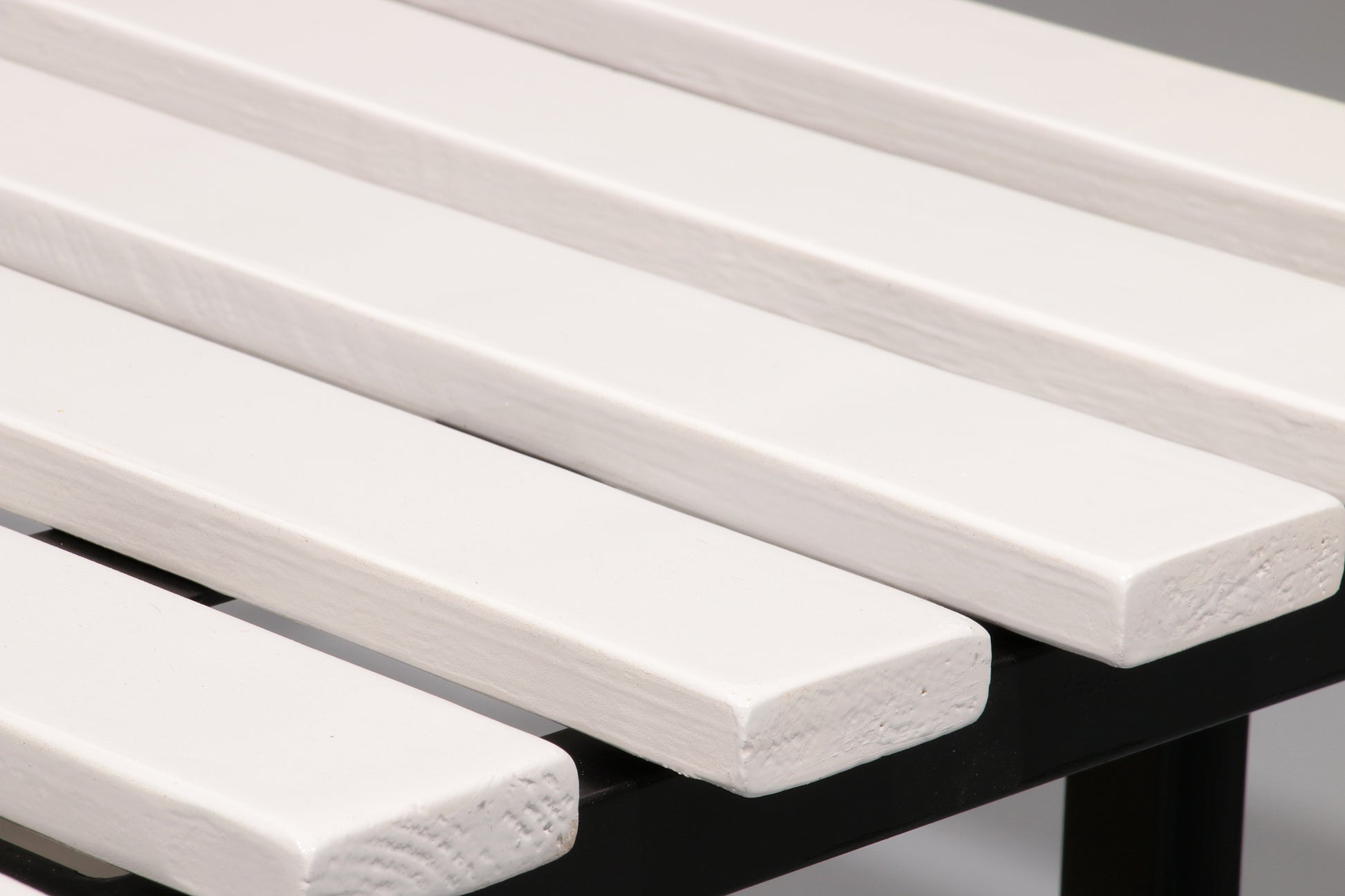 White Wooden Bench with Black Metal Frame