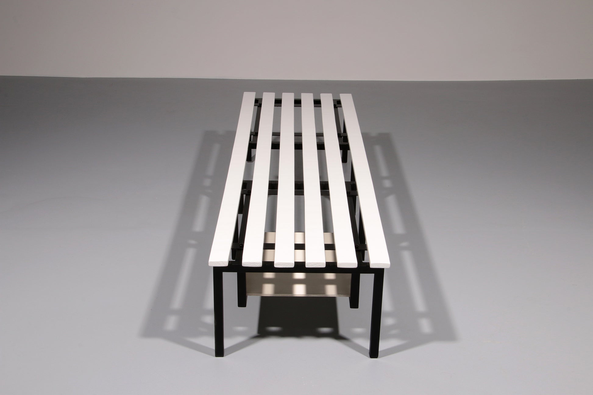 White Wooden Bench with Black Metal Frame