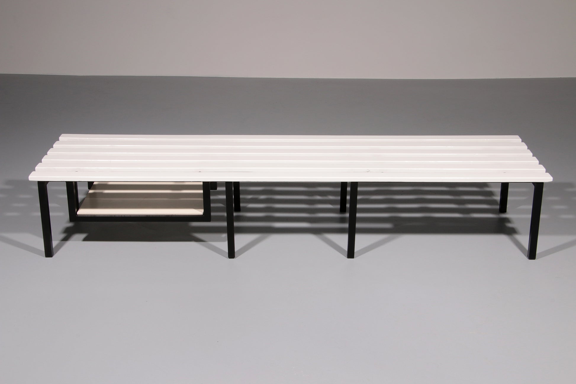 White Wooden Bench with Black Metal Frame