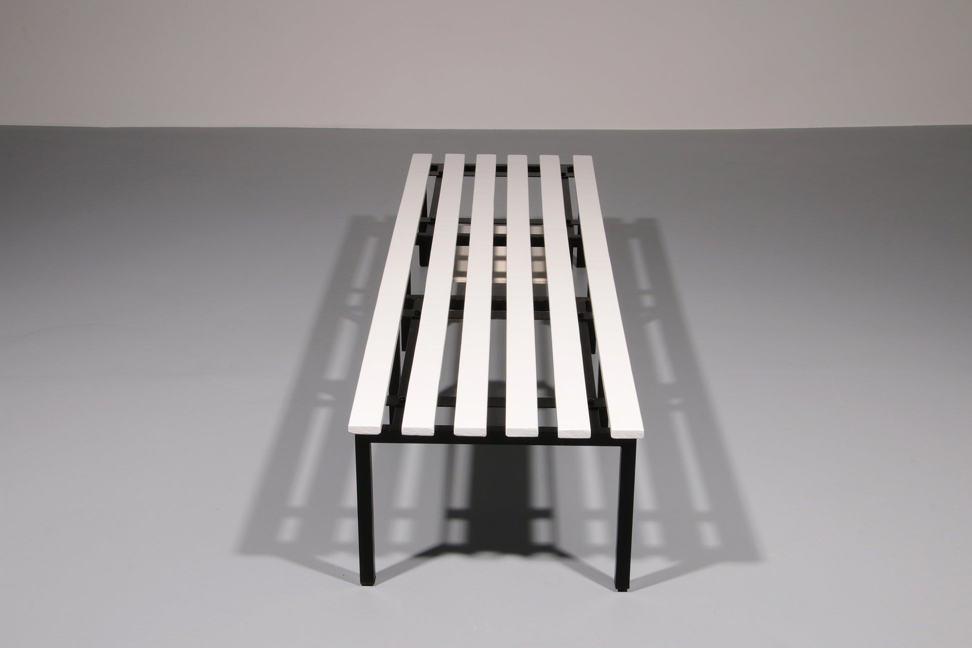 White Wooden Bench with Black Metal Frame