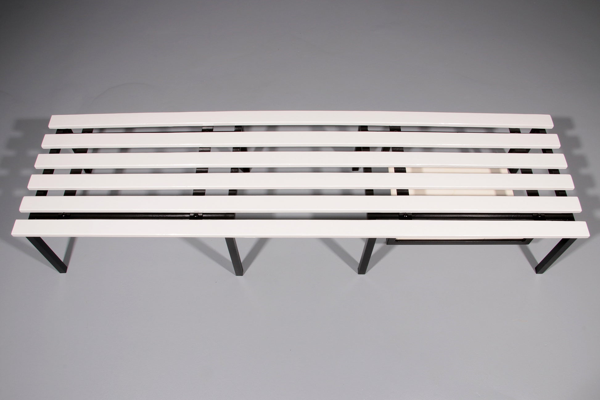 White Wooden Bench with Black Metal Frame