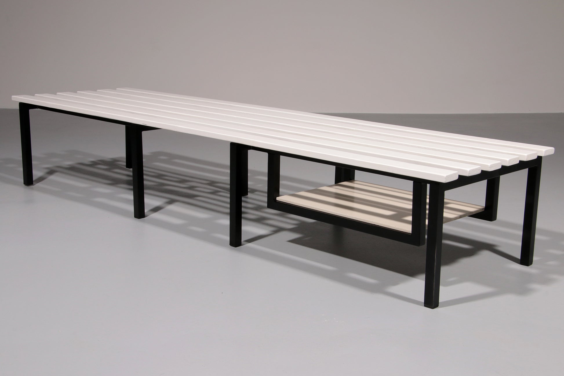 White Wooden Bench with Black Metal Frame