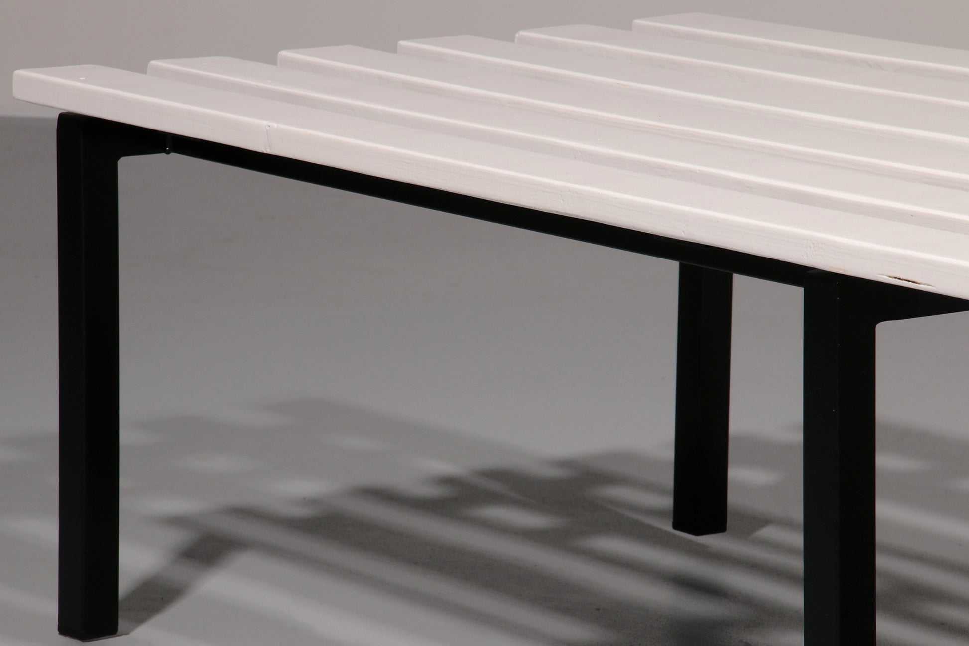 White Wooden Bench with Black Metal Frame