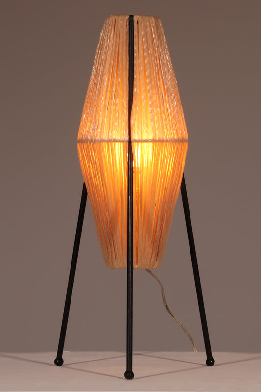 Charming 1960s French Tripod Table Lamp with Woven Sisal