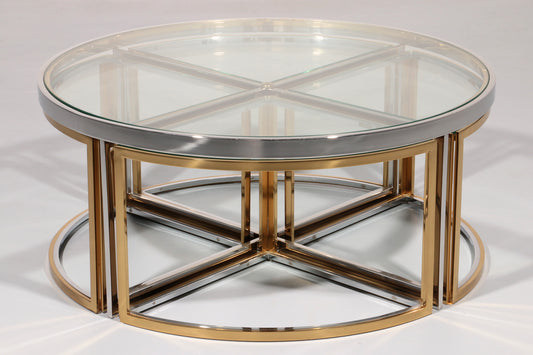 Maison Charles Coffee Table in Brass Chrome and Glass Elegant from the 1970
