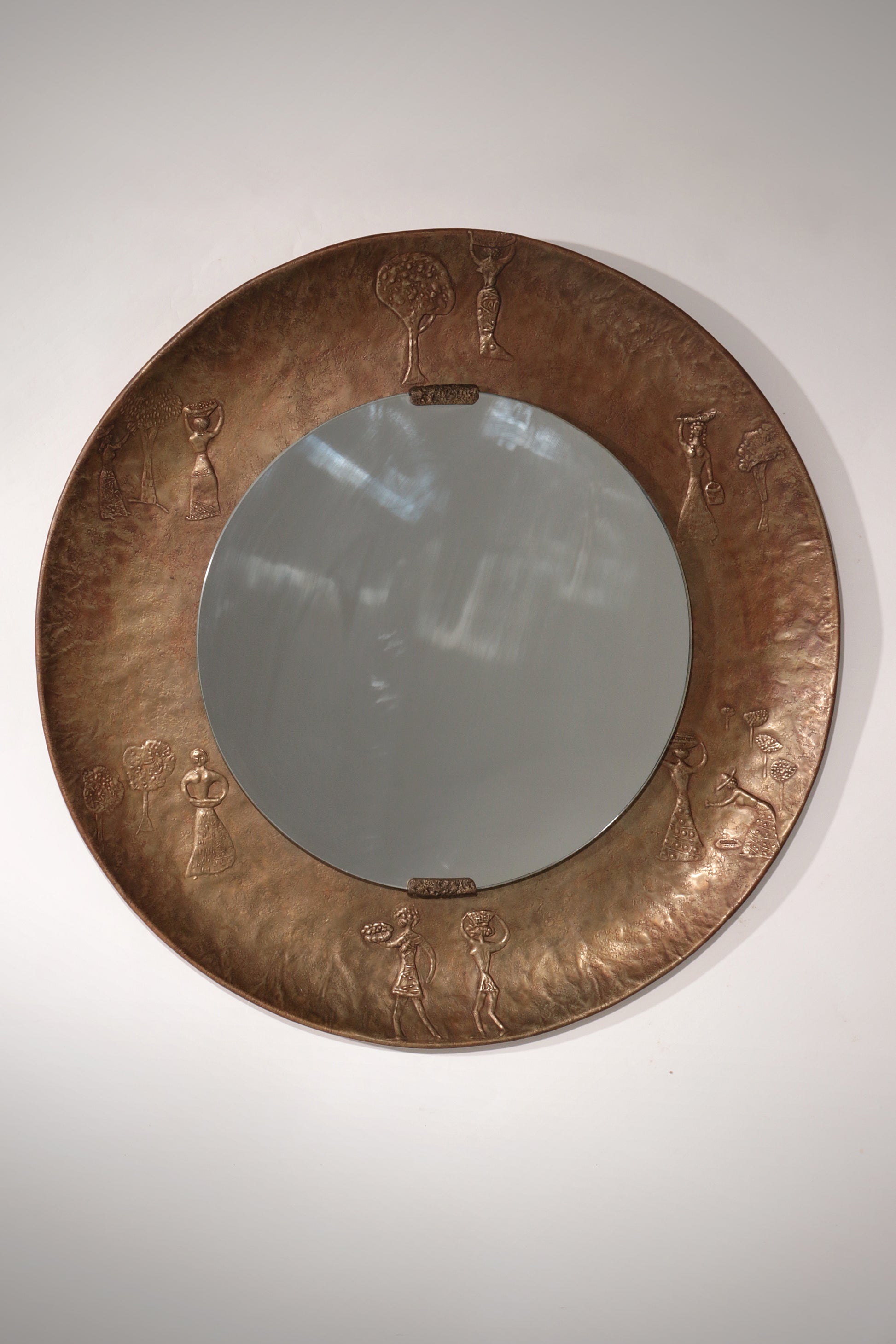 Sculptural Hammered Copper Mirror Attributed to Angelo Bragalini"