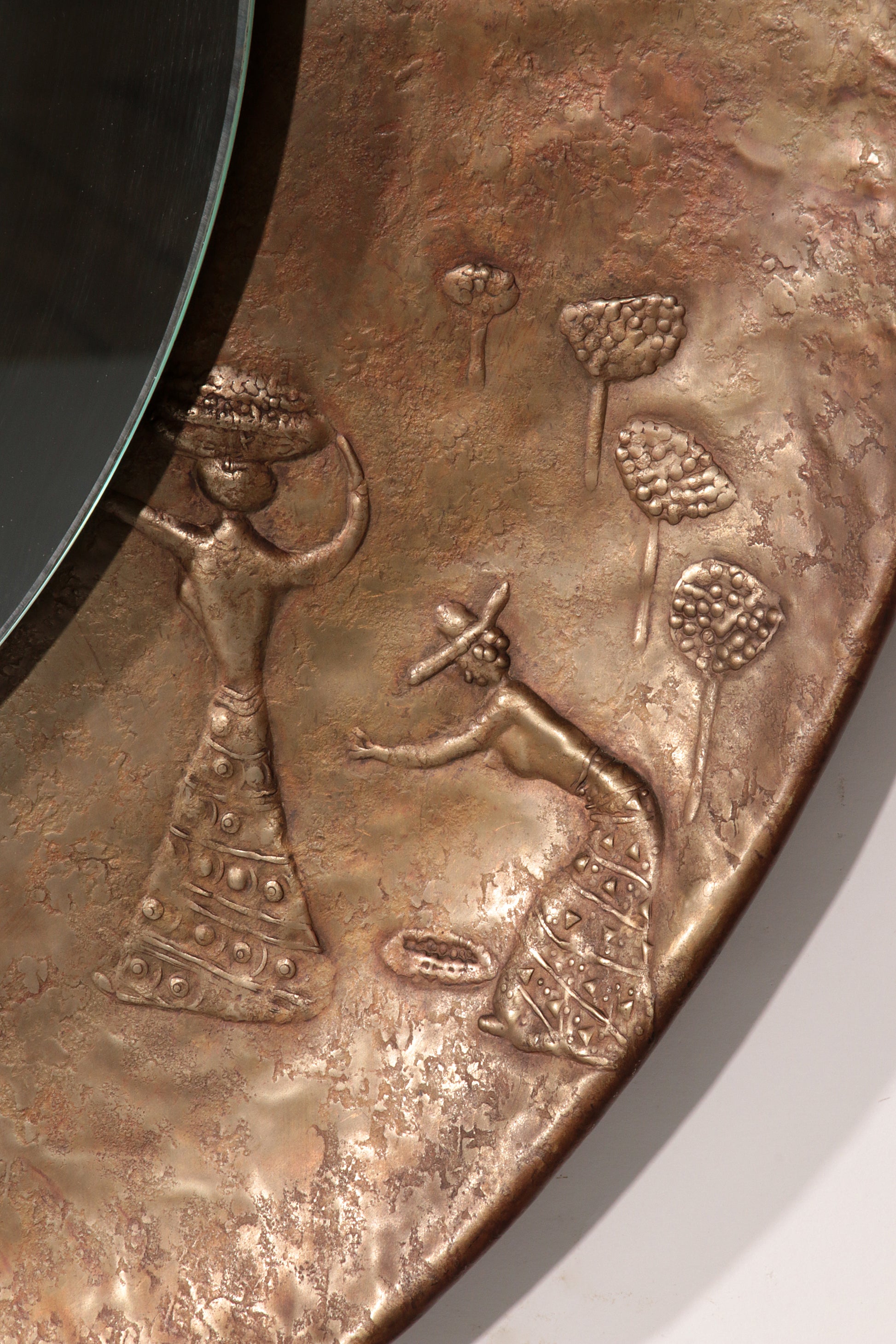 Sculptural Hammered Copper Mirror Attributed to Angelo Bragalini"