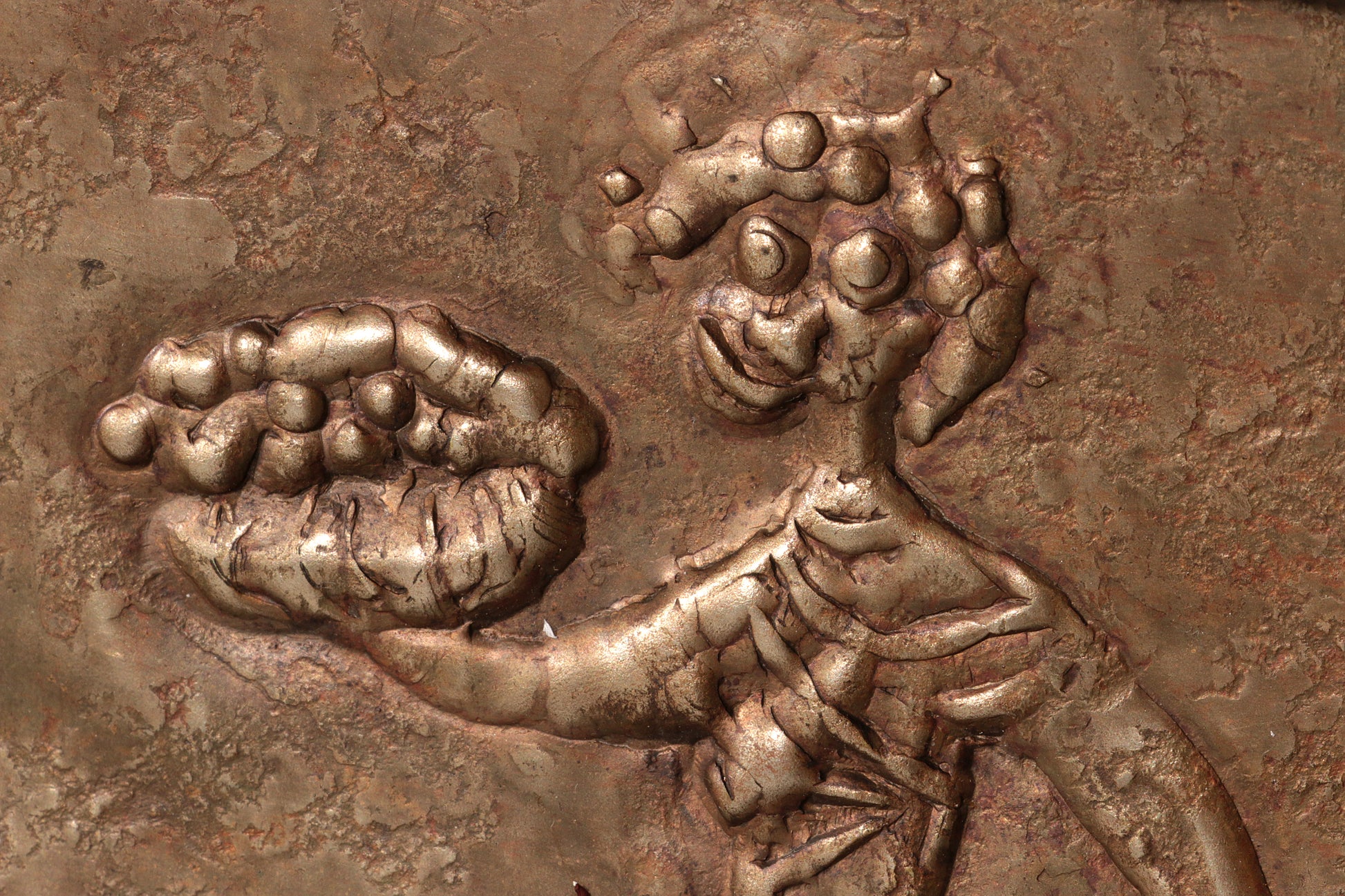 Sculptural Hammered Copper Mirror Attributed to Angelo Bragalini"