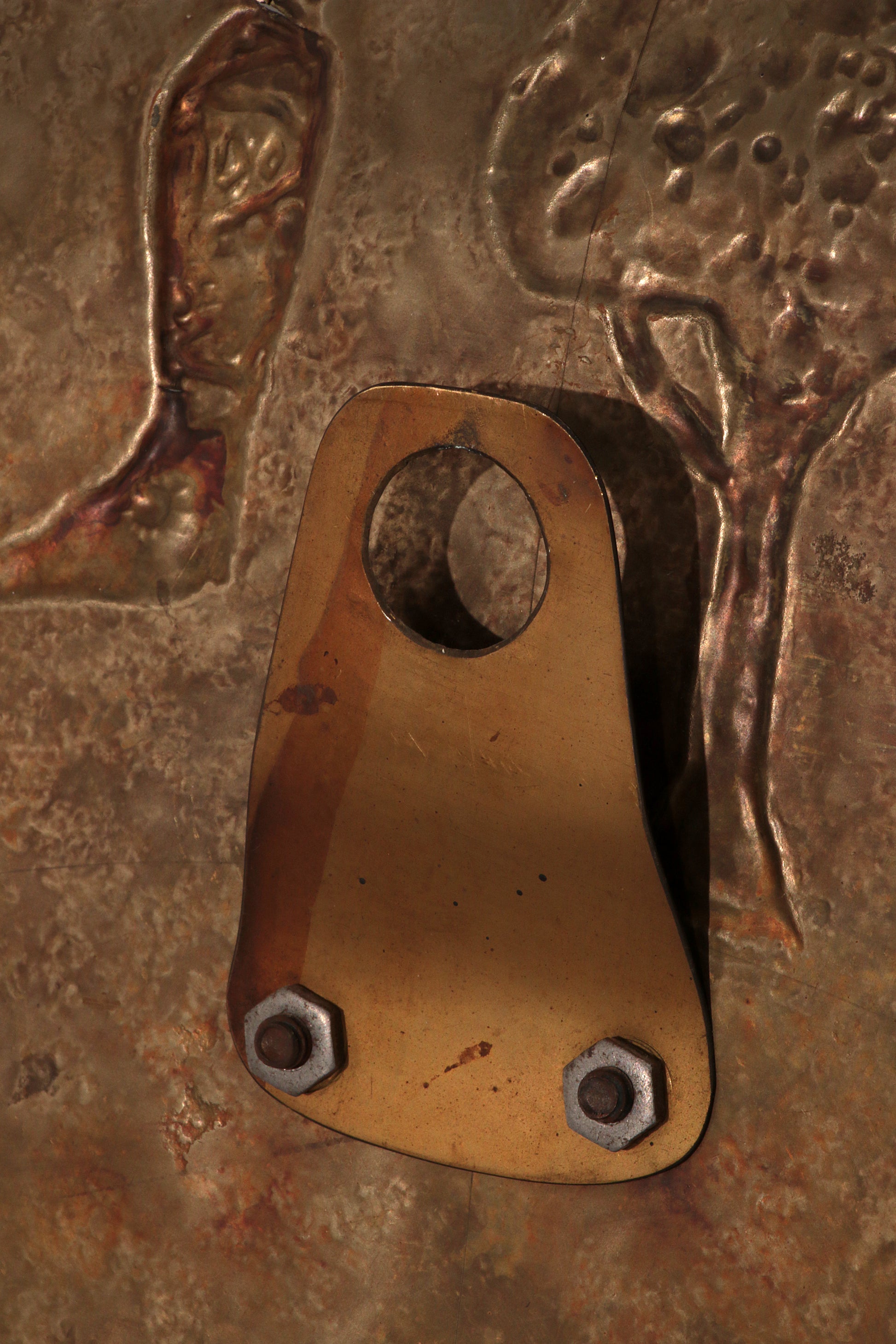 Sculptural Hammered Copper Mirror Attributed to Angelo Bragalini"