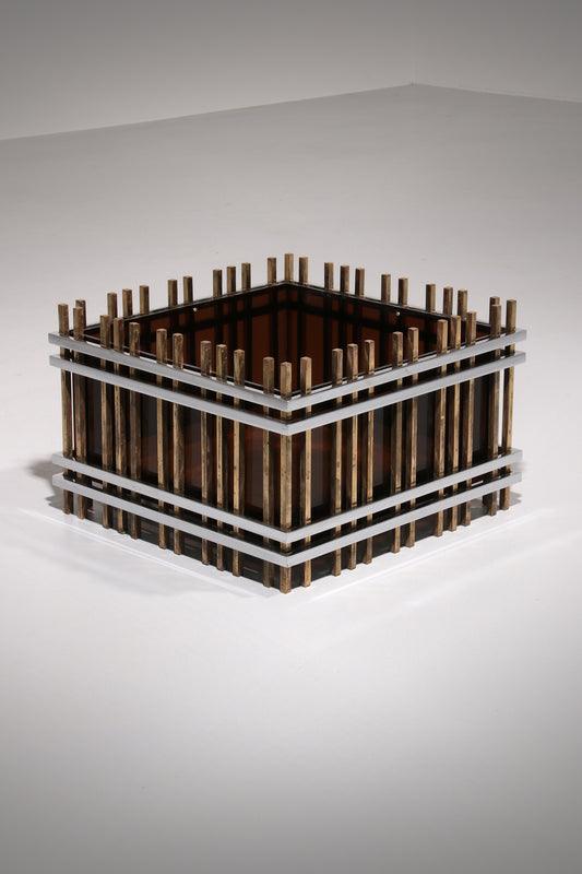 Italian Modernist “Fioriera” Planter Attributed to Romeo Rega – Brass, Chrome & Acrylic