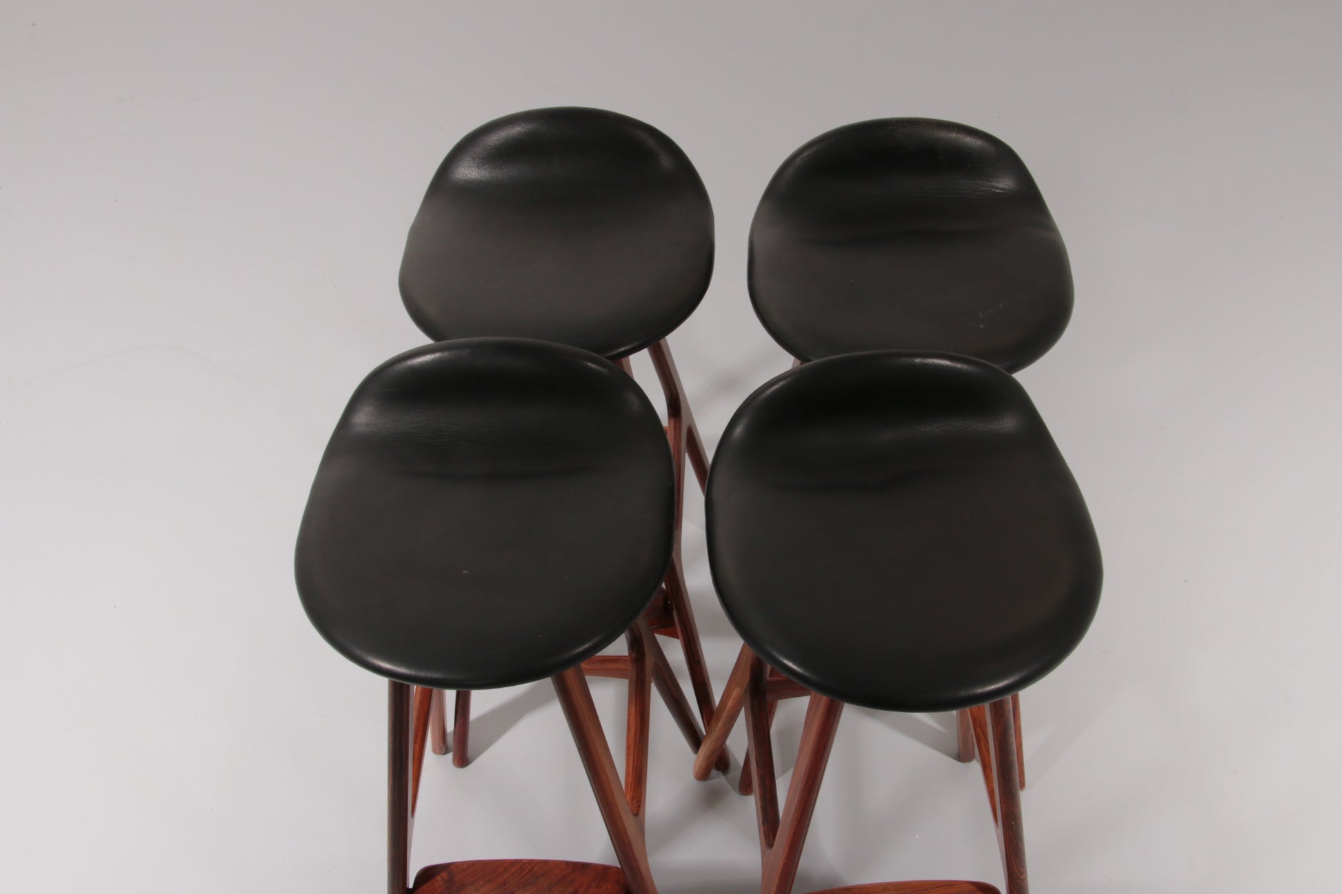 Design Bar Stool in wood and Black Leather by Erik Buch Model OD-61 for O.d mobler, 1960s