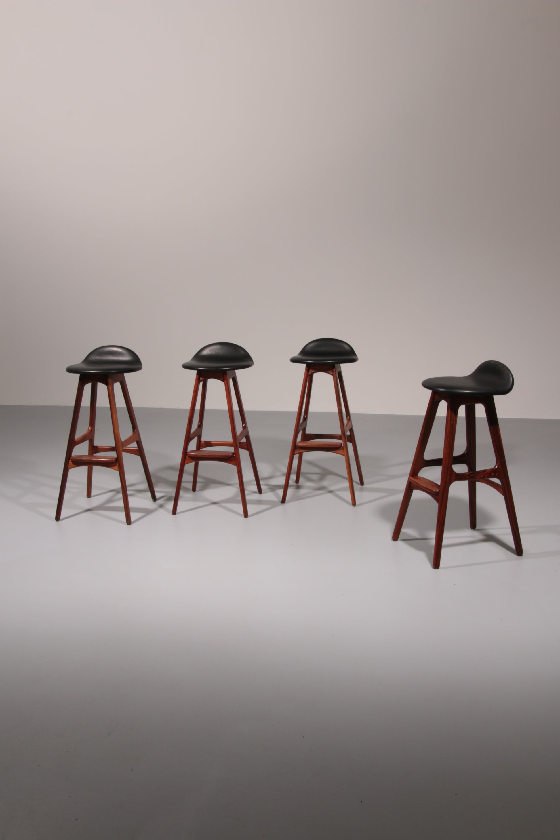 Design Bar Stool in wood and Black Leather by Erik Buch Model OD-61 for O.d mobler, 1960s