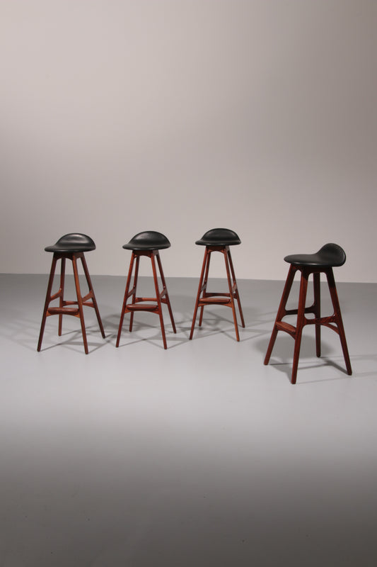 Design Bar Stool in wood and Black Leather by Erik Buch Model OD-61 for O.d mobler, 1960s