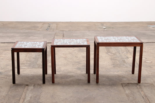 Danish Vintage Nesting Tables with Cream Brown Tiles, 1960s