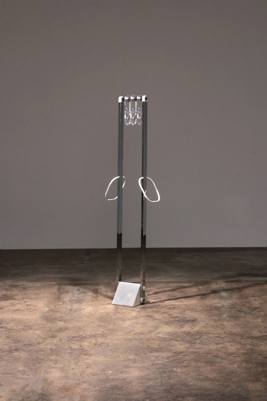 Italian Design Coat Rack with White Marble Base and Chrome Stands, 1970s