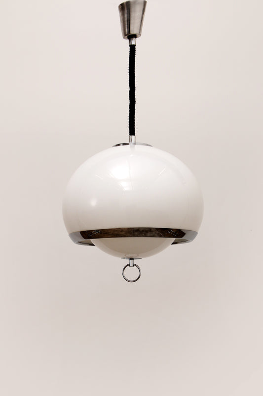 Opaline Space Age German Pendant Lamp with Accordion Cord, 1960s