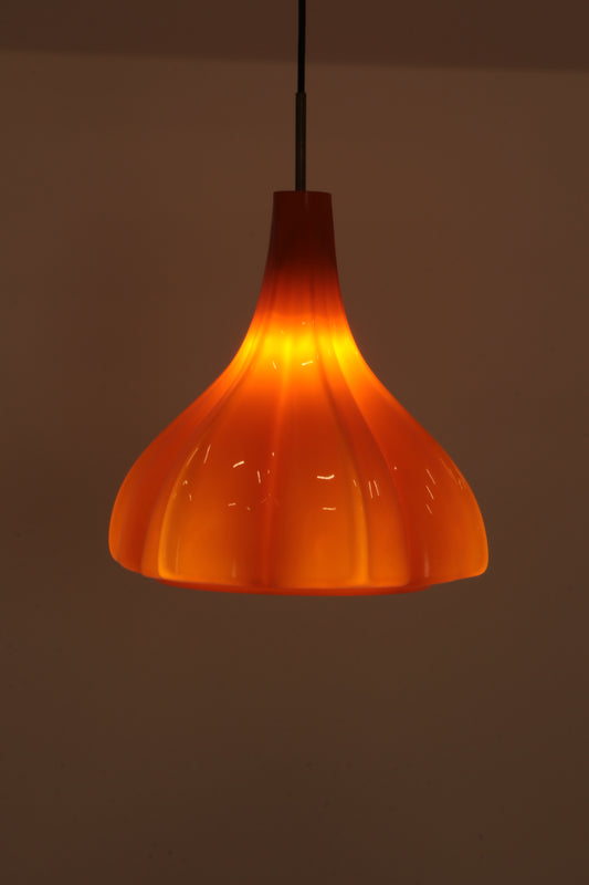 Vintage Oranje Glazen Hanglamp Van Peill En Putzler 1960