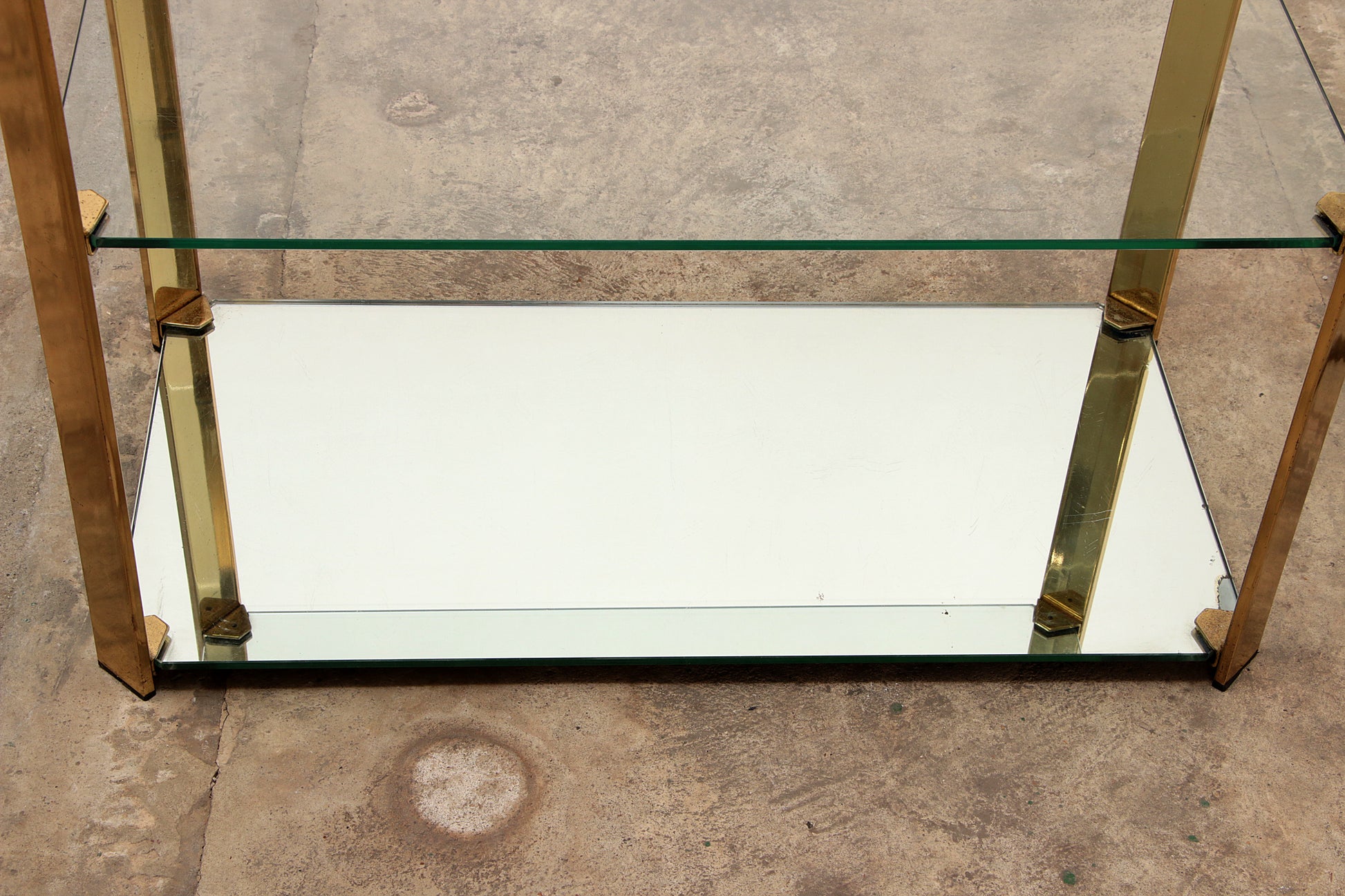 Hollywood Regency Franse Etagere in messing met glas,1970