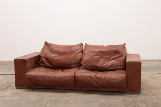 Vintage Cognac Leather Sofa Boedapest by Paola Navone for Baxter