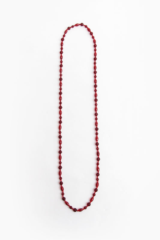 Vintage rode lange barnsteen ketting,1960