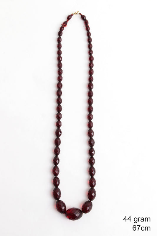 Vintage Red Long Amber Necklace, 1960