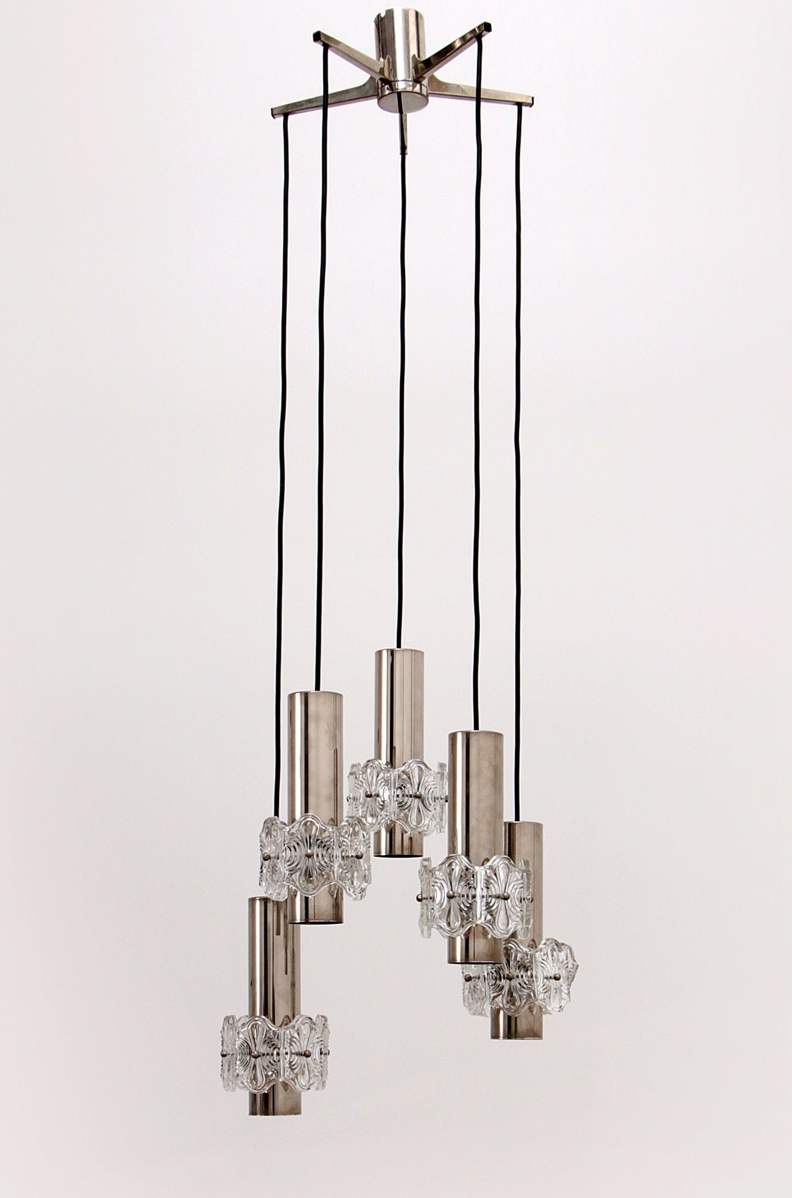 Vintage Kroonluchter Cascade Hanglamp met 5 lampen,1960