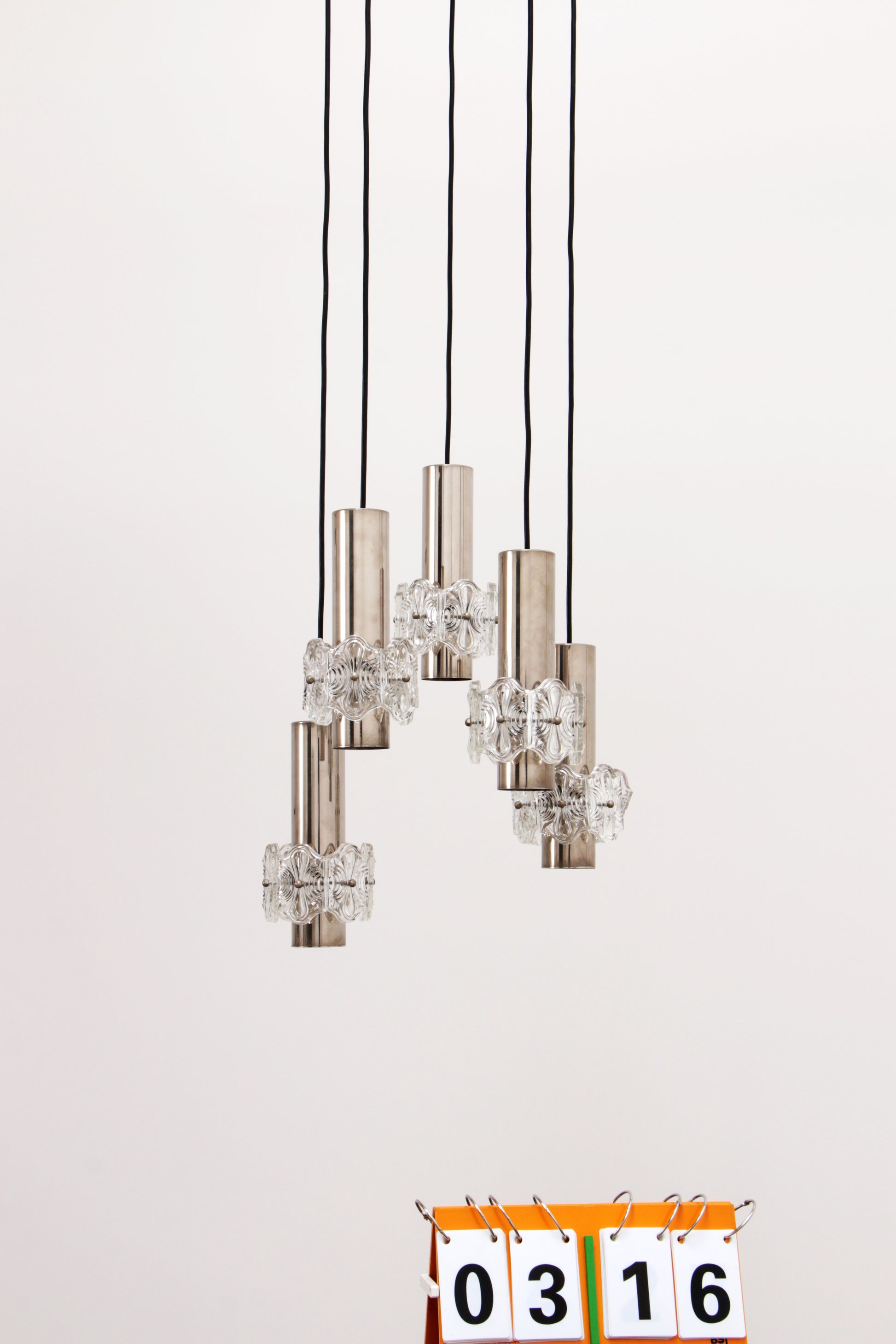Vintage Kroonluchter Cascade Hanglamp met 5 lampen,1960