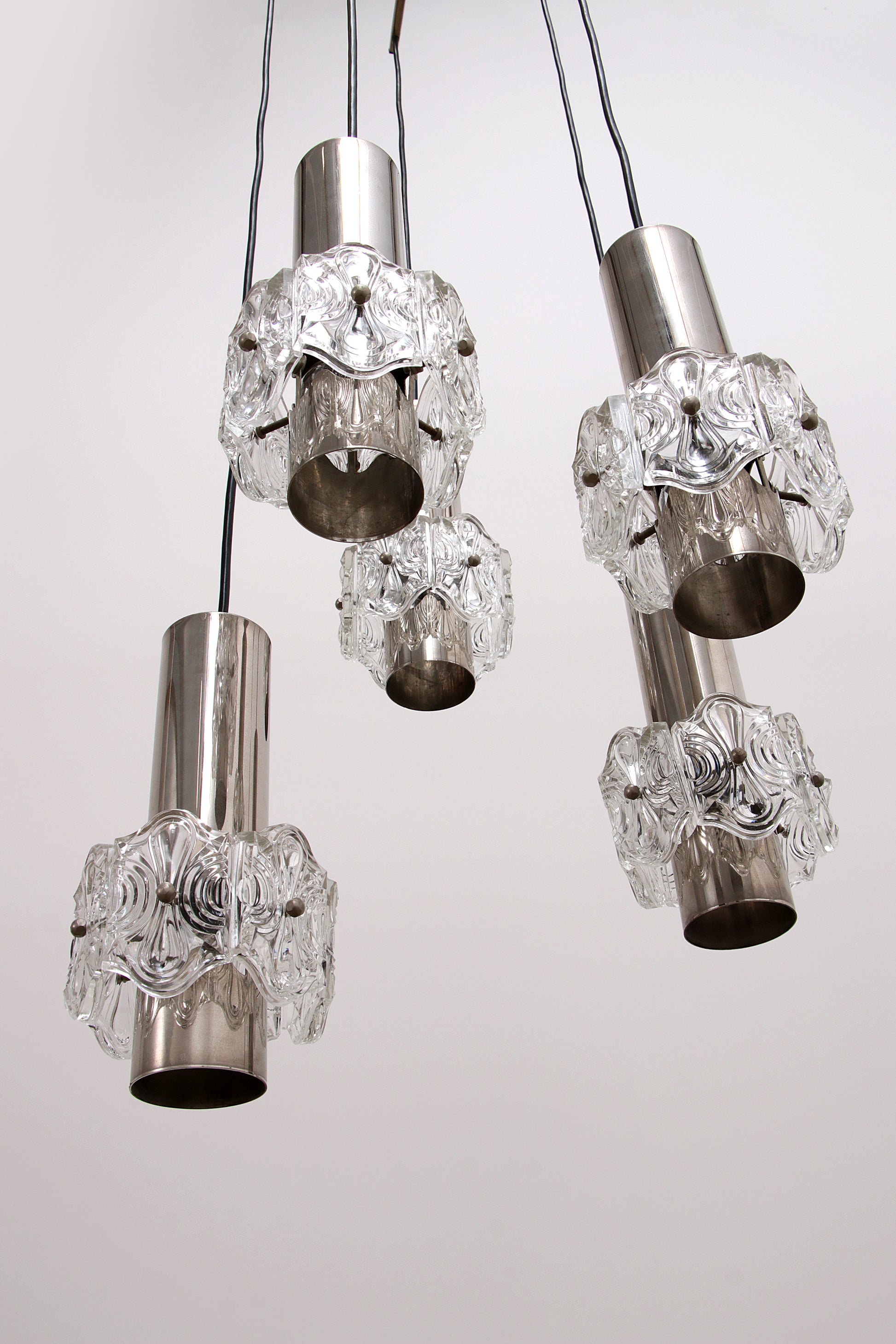 Vintage Kroonluchter Cascade Hanglamp met 5 lampen,1960