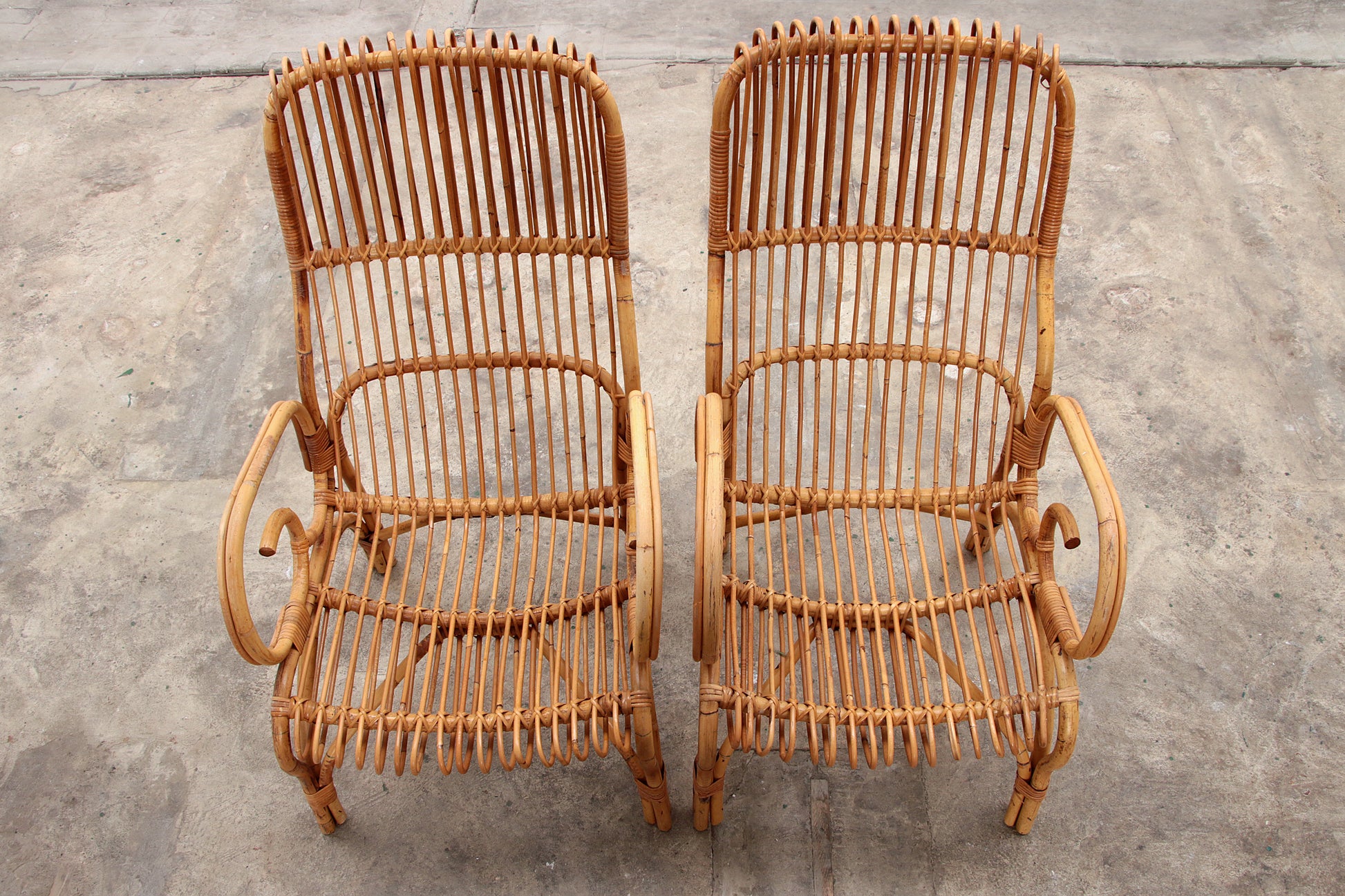 Italiaanse Bamboe set van 2 Franco Albini fauteuils,1960 Timeless-art.com