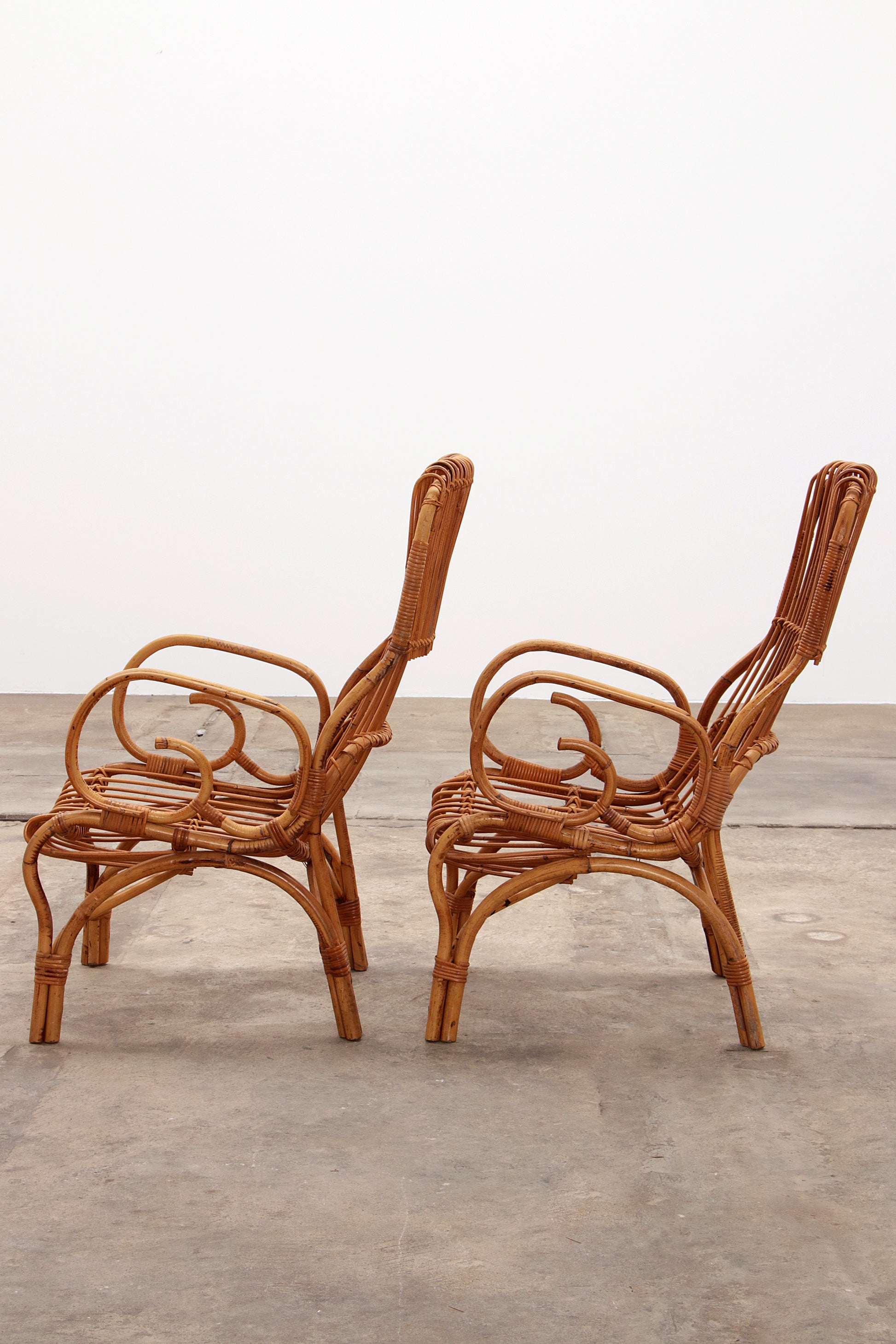 Italiaanse Bamboe set van 2 Franco Albini fauteuils,1960 Timeless-art.com