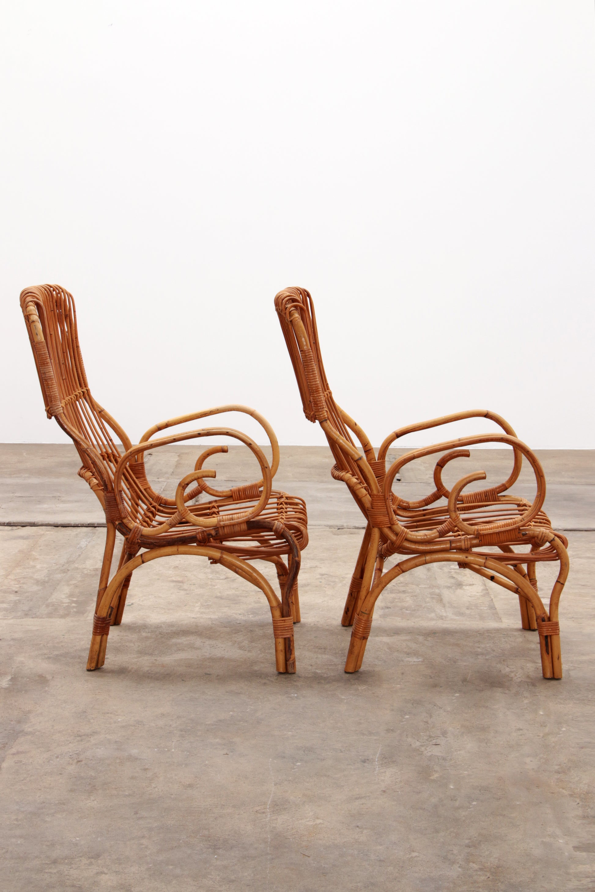 Italiaanse Bamboe set van 2 Franco Albini fauteuils,1960 Timeless-art.com
