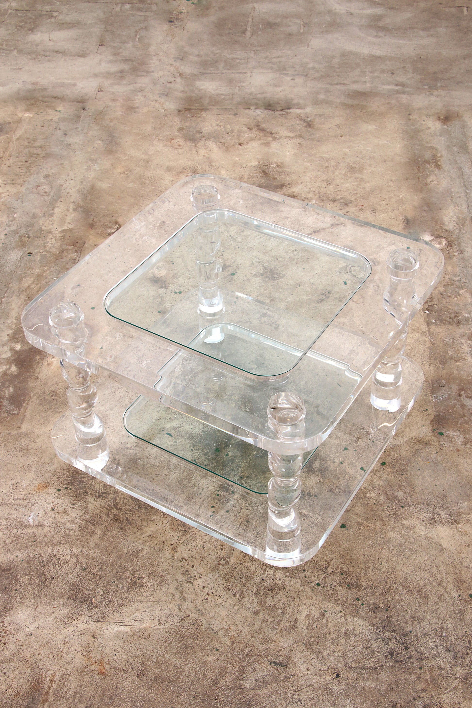 Franse Salontafel Lucite en Glas Maison Romeo, jaren 70