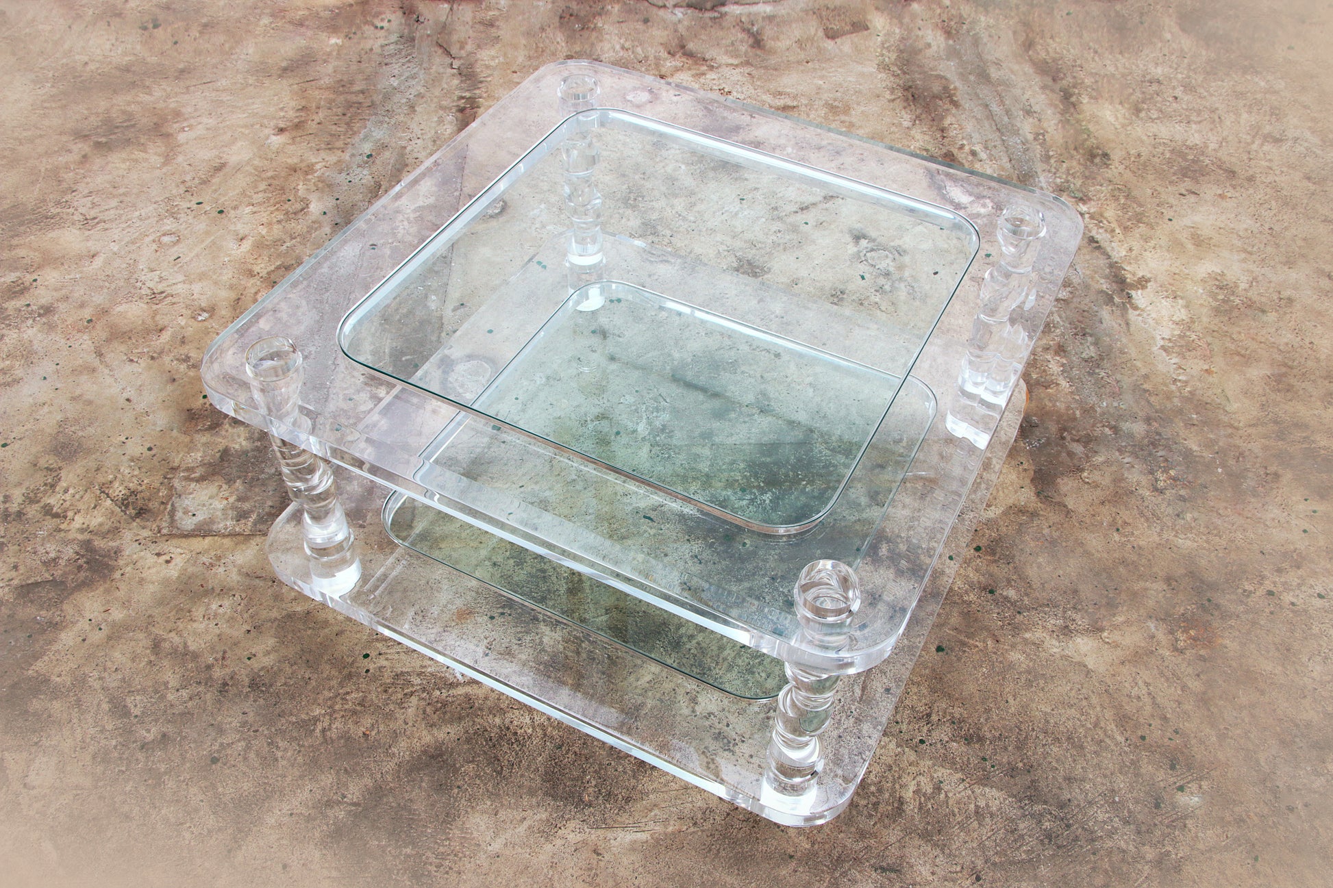 Franse Salontafel Lucite en Glas Maison Romeo, jaren 70