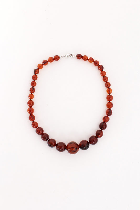 Vintage Orange Round Amber Bead Necklace, 1960