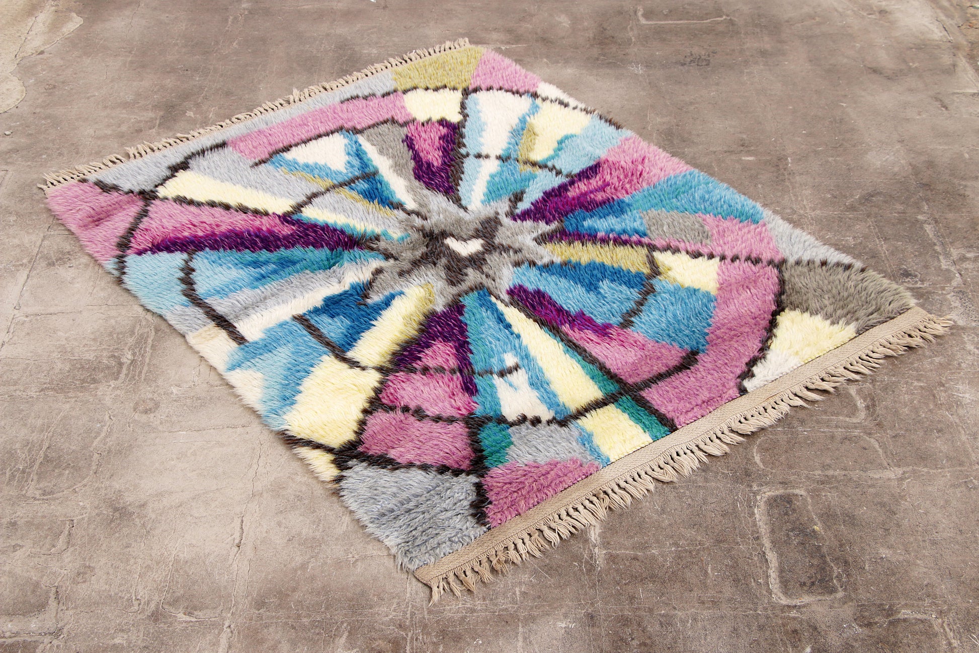 Handgeknoopt Zweeds Wollen Vloerkleed - Vintage Ryamatta Design