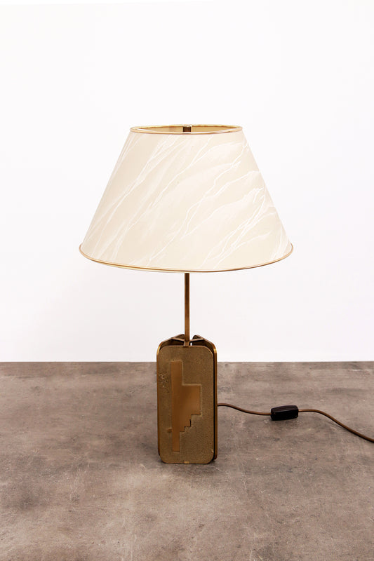 Vintage Hollywood Regency Brass Table Lamp with Shade, 1970s