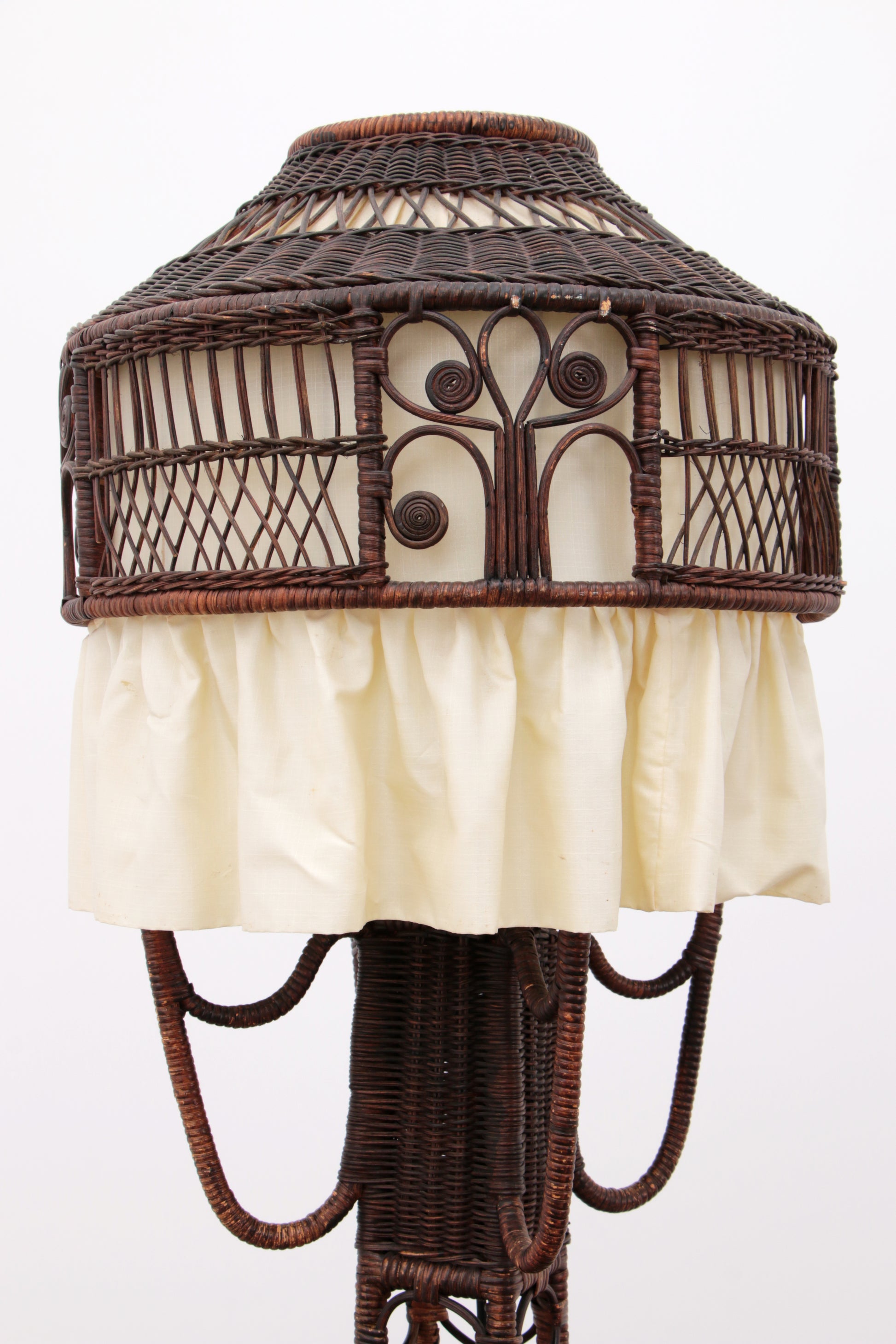 Bamboe Vloerlamp met Stoffenkap - Vintage Uitstraling uit de Jaren 50