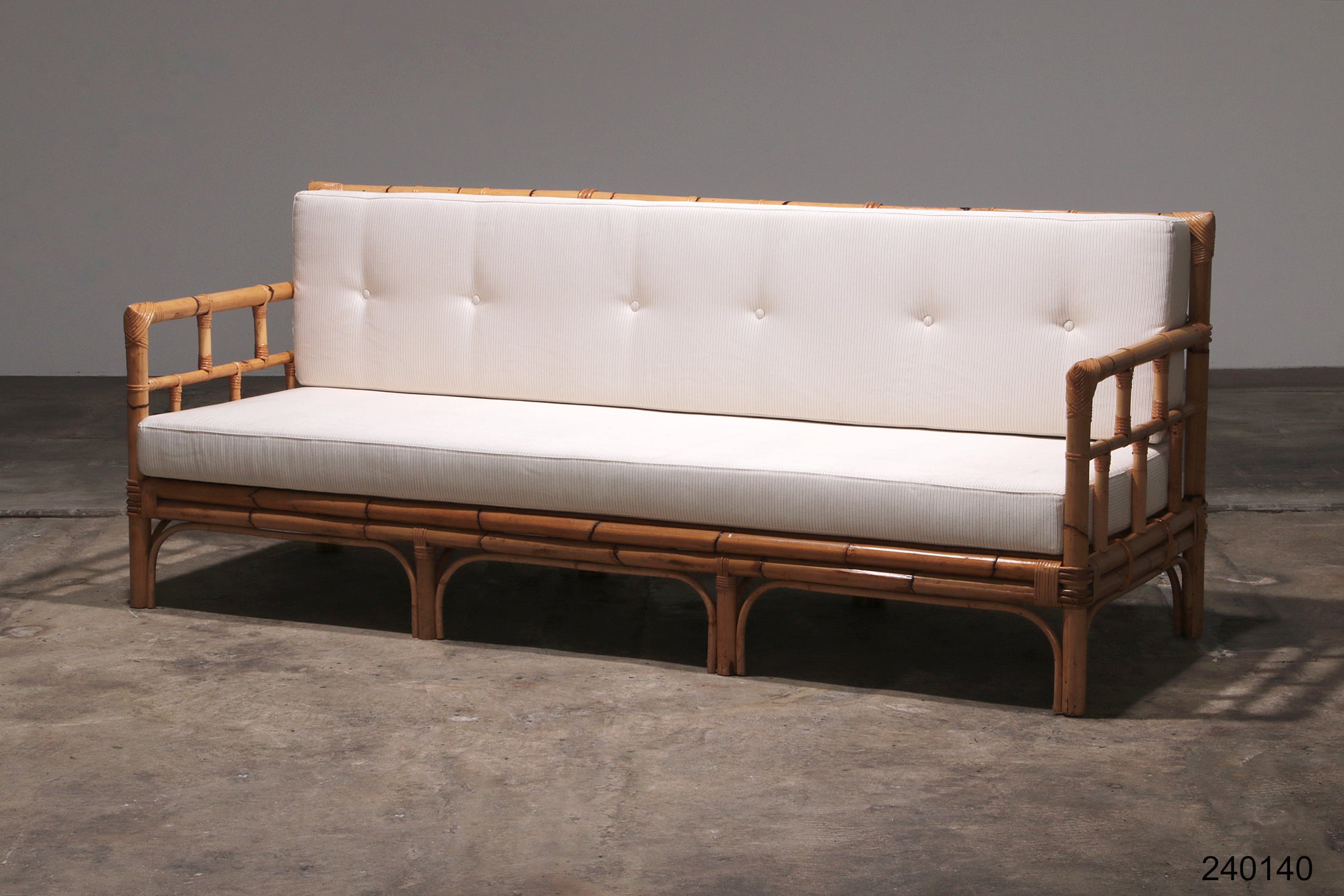 Vintage Italiaanse Bamboe Bank met Kussens uit de Jaren 70