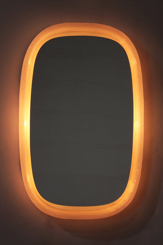 Hillebrand Vintage Ovale Verlichte Wandspiegel Wit Plexiglas 1960s