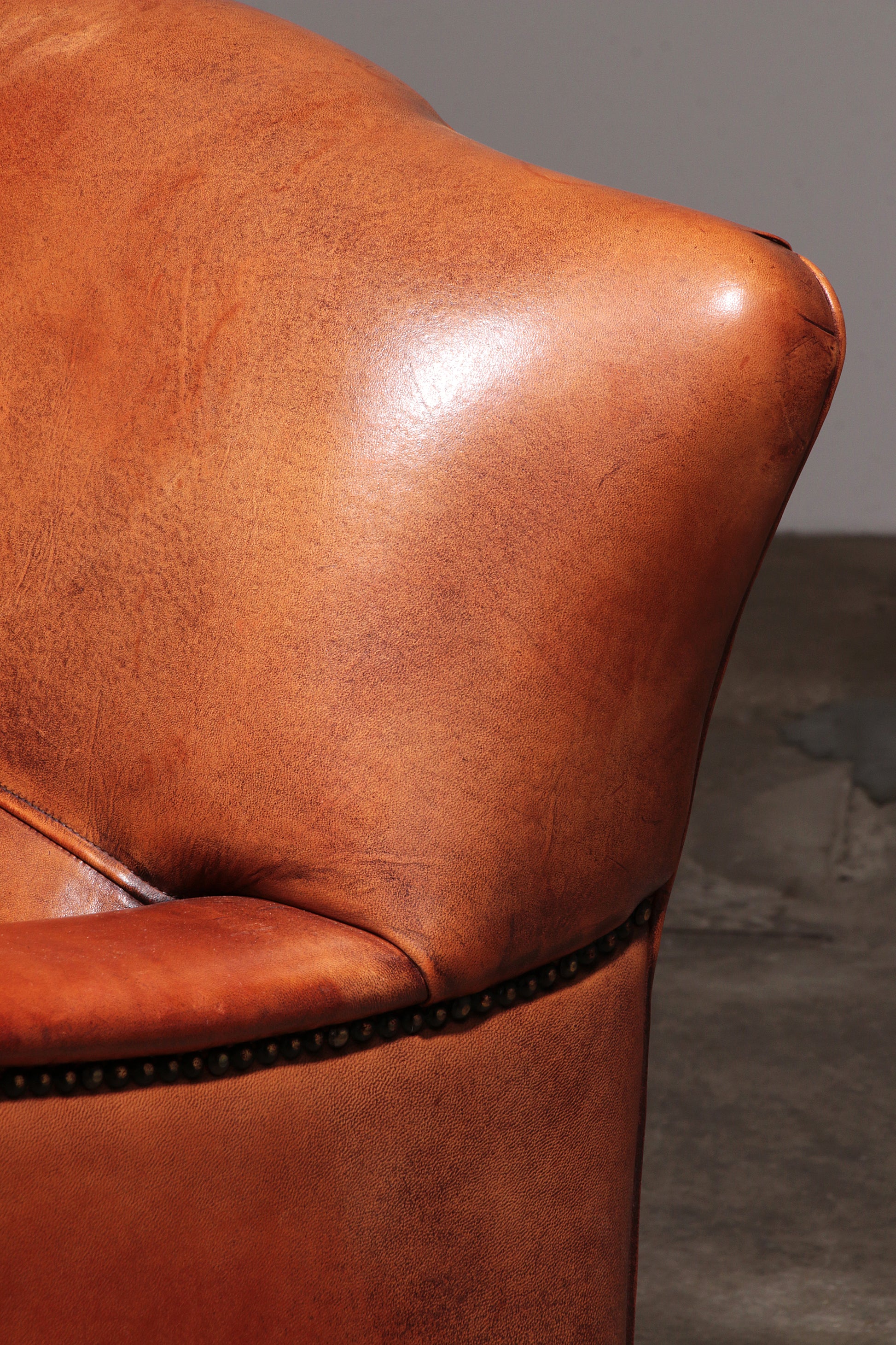 Schaap leren fauteuil Nederlands design handgemaakt 1970 -Merknaam Joris