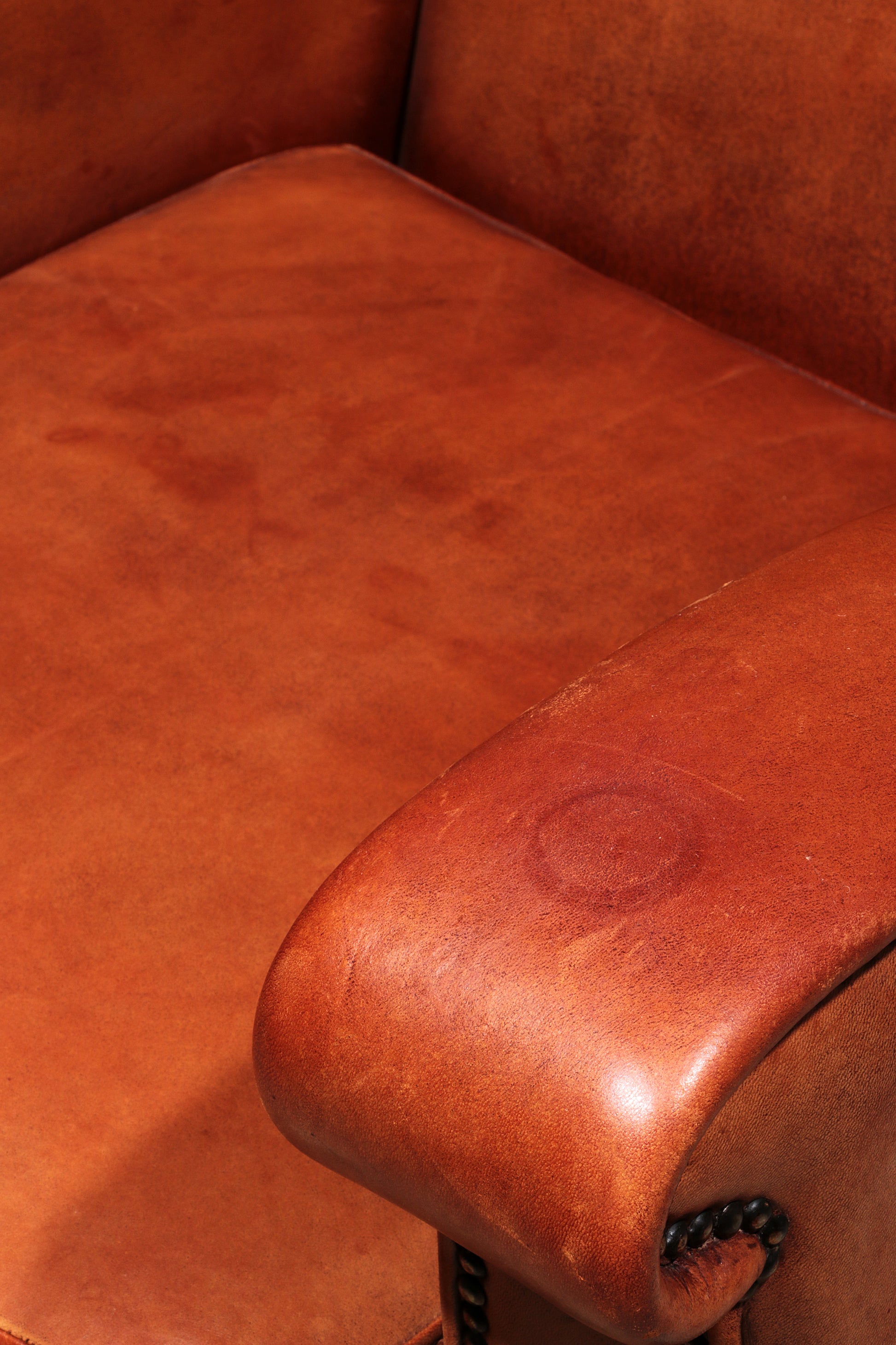 Schaap leren fauteuil Nederlands design handgemaakt 1970 -Merknaam Joris
