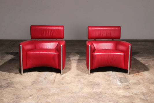 Leolux Design Armchairs in Ferrari-Red Leather model "Goncharov"