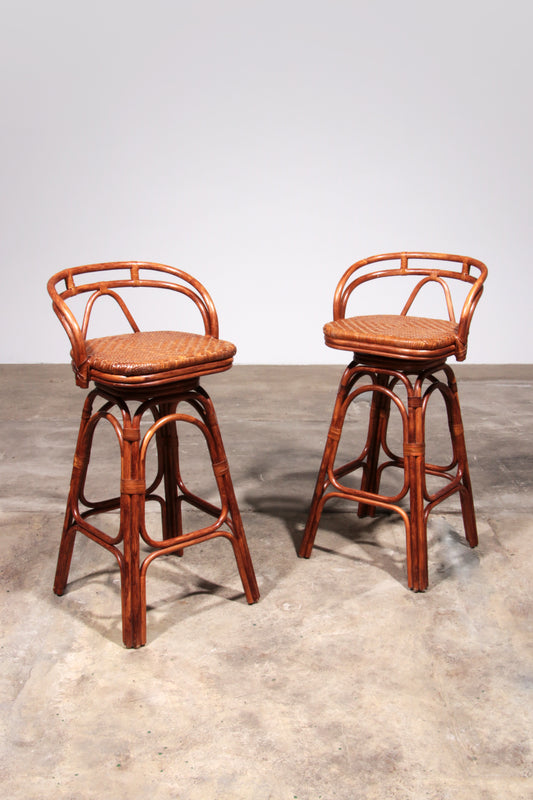 Vintage Bohemian Bamboo bar stools handmade 1970 Denmark