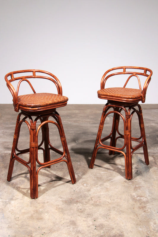 Vintage Bohemian Bamboo bar stools handmade 1970 Denmark