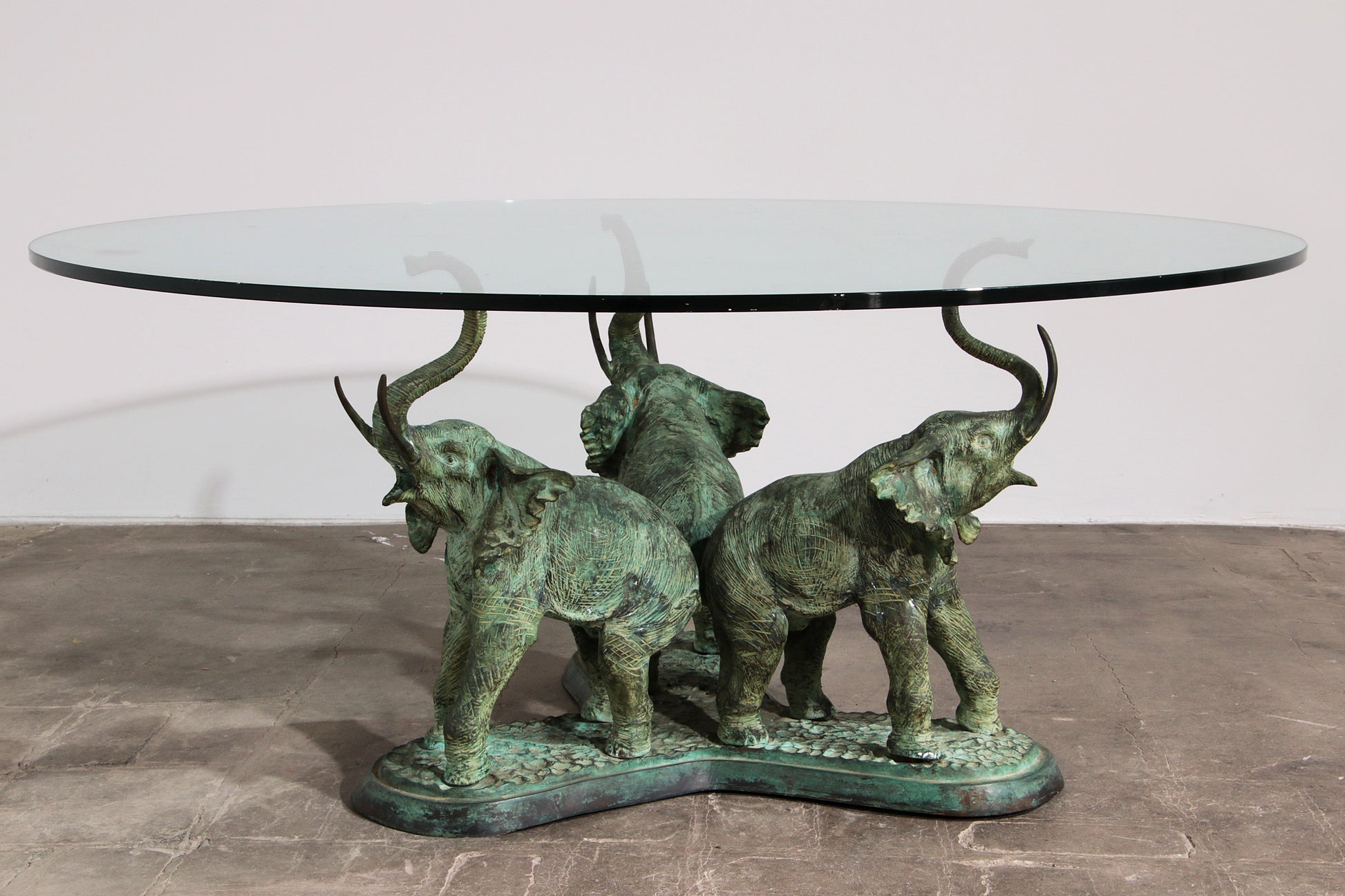 Exquisite 70s Bronze Elephant Table with Glass Top