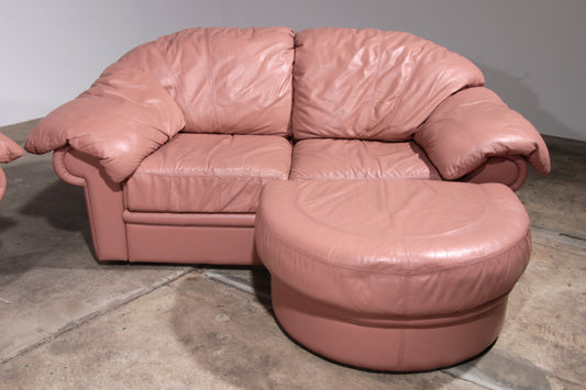 Vintage Italian Lounge Set – 4-Piece Rose Pink Leather (1970s)