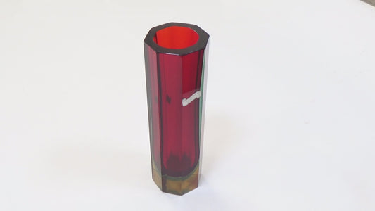 Flavio Poli for Luigi Mandruzzato Murano Block Vase 8-Sided Red, Green, Blue, Yellow