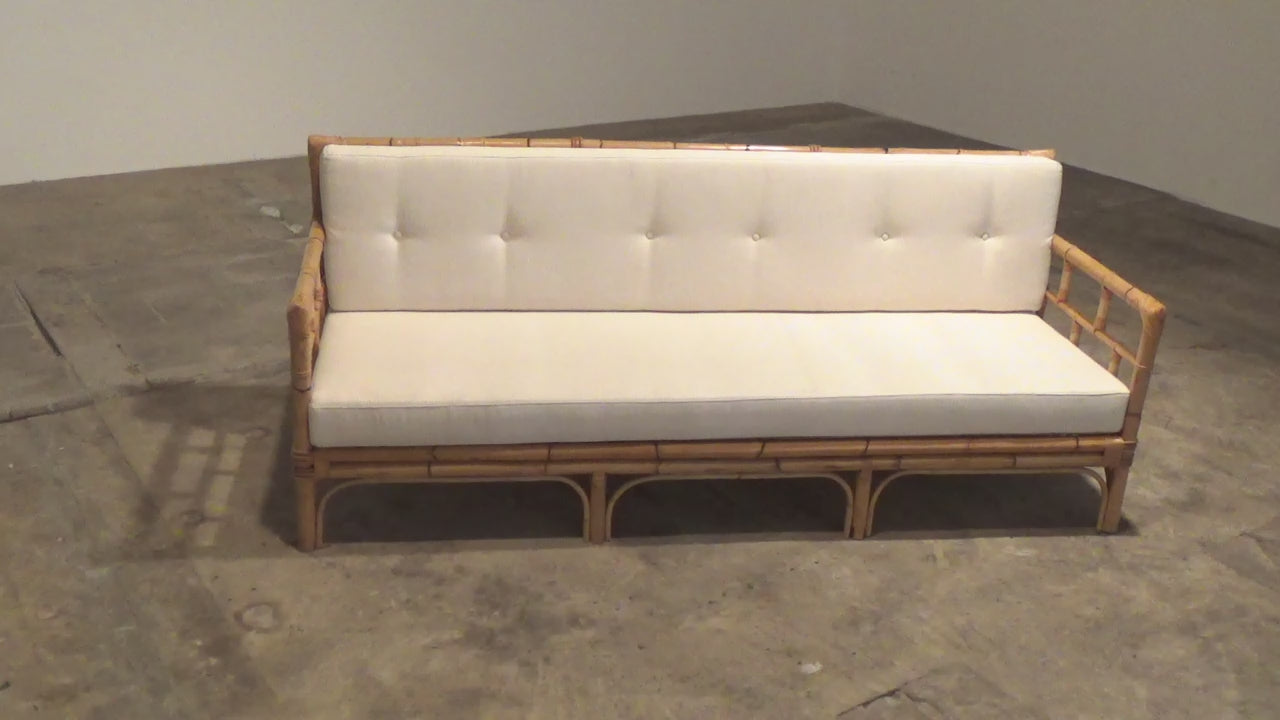 Vintage Italiaanse Bamboe Bank met Kussens uit de Jaren 70